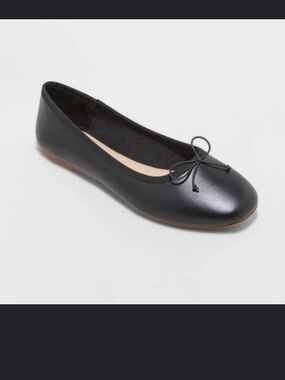 A New Day Women’s Julie Black Ballet Flat with Bow Trim Sz 9